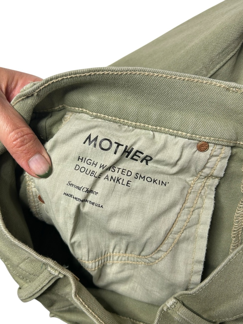 MOTHER The Smokin' Double Ankle Jeans Second Chance Olive 27 - Picture 7 of 16
